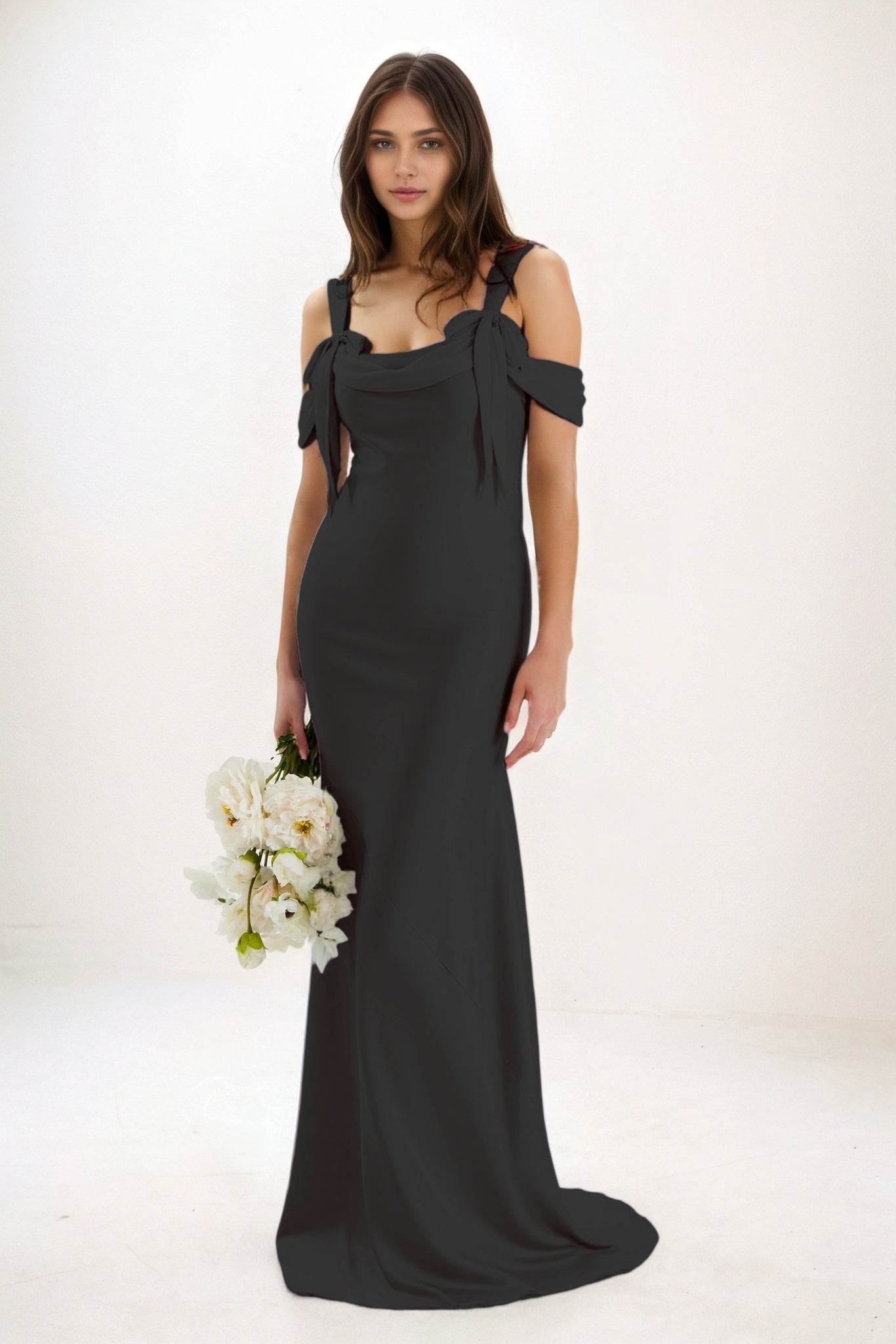 Sheath-Column Maxi Luxe Satin Bridesmaid Dress CB0841 - COCOMELODY
